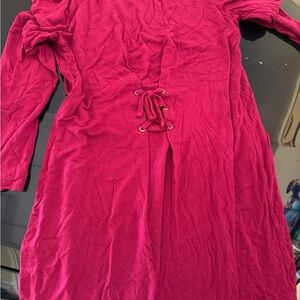 Pink Long-Sleeve Dress with Lace-Up Detail